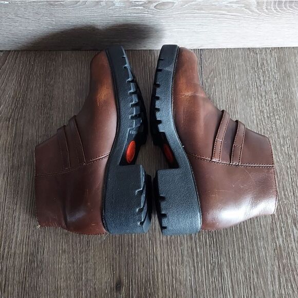 Double H Chunky Heel Platform Brown Leather Ankle Boot Size 7 - Picture 6 of 12